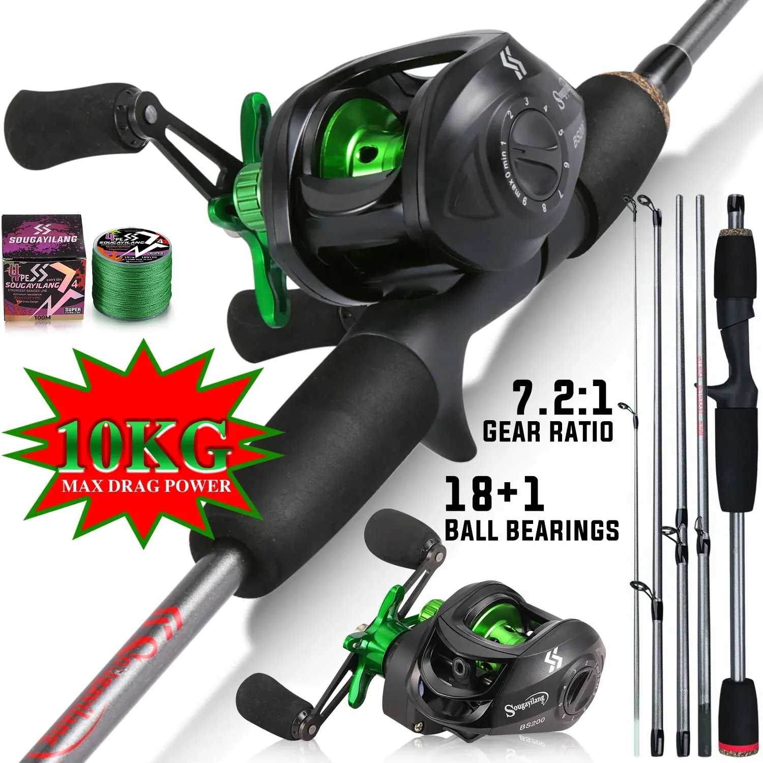 Sougayilang ตกปลา Rod Combo 1. - Conventional Reel บทวิจารณ์และราคา